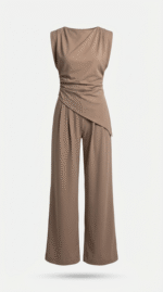 Women's Draped Two-Piece Set with Wide-Leg Trousers - Image 3