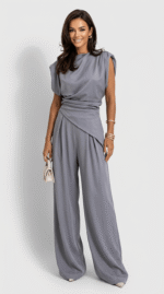 Women's Draped Two-Piece Set with Wide-Leg Trousers - Image 4