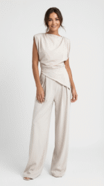 Women's Draped Two-Piece Set with Wide-Leg Trousers - Image 5