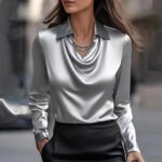 Women's Elegant Satin Shirt Top - Image 13