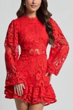 Women's Lace Mini Dress with Puff Sleeves - Image 13