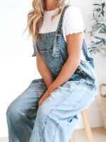Women's Loose Denim Dungarees - Image 3