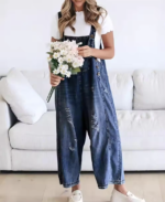 Women's Loose Denim Dungarees - Image 7