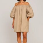 Women's Off-Shoulder Mini Summer Dress with Voluminous Sleeves
