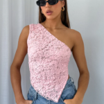 Women's One Shoulder Asymmetrical Lace Going Out Top