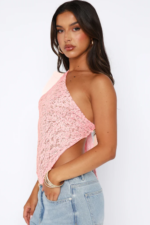 Women's One Shoulder Asymmetrical Lace Going Out Top - Image 3
