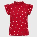 Women's Ruffle Sleeve Heart Print Top