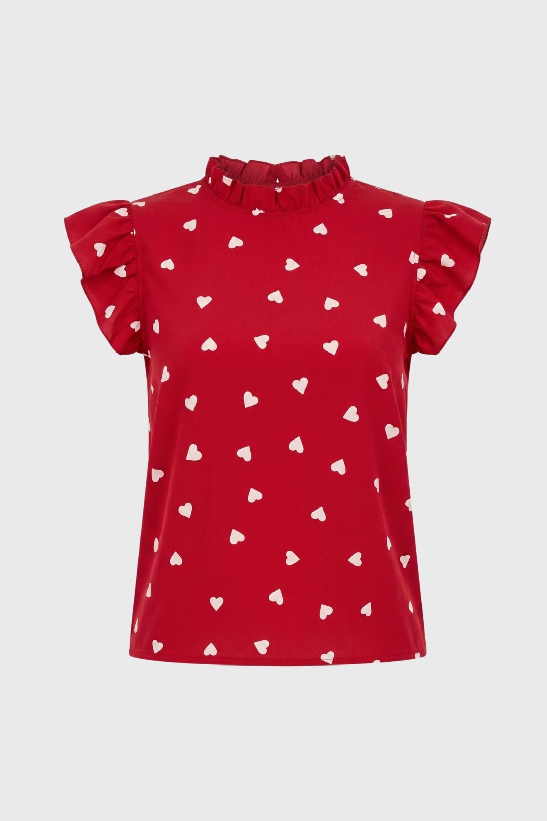 Women_s_Ruffle_Sleeve_Heart_Print_Top_0 Women's Ruffle Sleeve Heart Print Top - Image 1