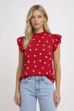 Women's Ruffle Sleeve Heart Print Top - Image 2