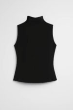 Women's Sleeveless Turtleneck Top with Cold Shoulder Detail
