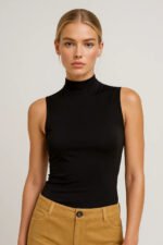 Women's Sleeveless Turtleneck Top with Cold Shoulder Detail - Image 2