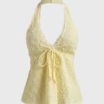 Women's V-Neck Halter Top with Bow Detail