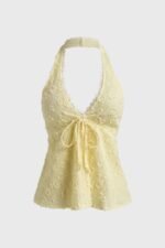 Women's V-Neck Halter Top with Bow Detail