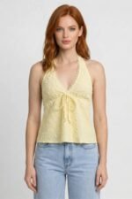 Women's V-Neck Halter Top with Bow Detail - Image 2
