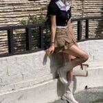 Women's High Waist A-Line Ruffled Denim Skirt - Image 4