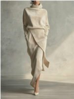 Women's A-Line Suede Dress with Long Sleeves - Image 6