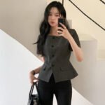 Women's Waist-Cinching Retro Square-Neck Jacket - Image 2