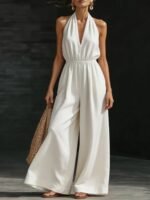 Women's V-Neck Halter Neck Wide-Leg Jumpsuit - Image 9