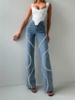 Women's Straight Leg Rhinestone Denim Jeans - Image 6