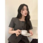 Women's Waist-Cinching Retro Square-Neck Jacket