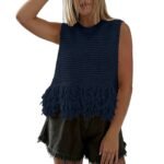 Women's Sleeveless Knitted Vest with Tassel Hem - Image 2