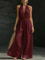 Women's V-Neck Halter Neck Wide-Leg Jumpsuit - Image 11