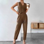 Womens Elegant Two Piece Set with Sleeveless Top and Trousers - Image 3