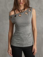 Women's Off-Shoulder Pleated T-Shirt Top - Image 5