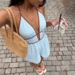 Women's Striped Halter-Neck Deep V Jumpsuit - Image 4