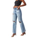 Women's Ripped Raw-Hem Denim Straight-Leg Jeans - Image 5