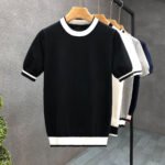 Mens Short Sleeve Knit T Shirt with Contrast Trim - Image 2