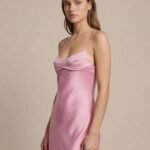 Womens Elegant Satin Midi Slip Dress with Spaghetti Straps