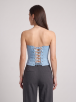 Women's Denim Tube Crop Top with Back-Tied Detail - Image 2