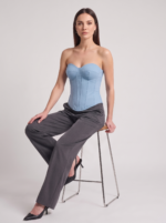 Women's Denim Tube Crop Top with Back-Tied Detail - Image 3