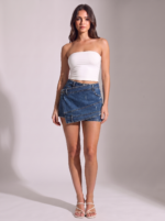 Women's Vintage Denim Mini Skort with Overlap Waist - Image 3