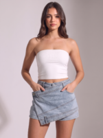 Women's Vintage Denim Mini Skort with Overlap Waist - Image 7
