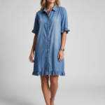 Women's Ruffled-Edge Casual Dress with Short Ruffle Sleeves