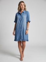 Women's Ruffled-Edge Casual Dress with Short Ruffle Sleeves