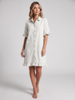 Women's Ruffled-Edge Casual Dress with Short Ruffle Sleeves - Image 2