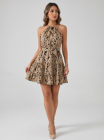 Women's Leopard Print Ruffled Swing Dress