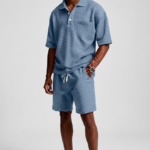 Mens Casual Two Piece Summer Set with Polo Shirt and Shorts
