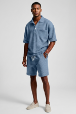 Mens Casual Two Piece Summer Set with Polo Shirt and Shorts
