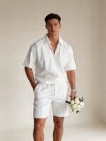 Mens Casual Two Piece Summer Set with Zip Polo Shirt