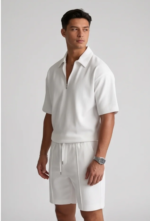 Mens Casual Two Piece Summer Set with Zip Polo Shirt - Image 4