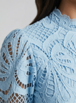 Women's Lace Mini Dress with Puff Sleeves - Image 6