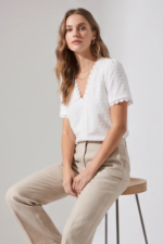 Women's Lace V-neck Short Sleeve Blouse - Image 4