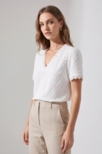 Women's Lace V-neck Short Sleeve Blouse - Image 5
