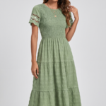Boho Tiered A-Line Midi Dress with Ruffle Details